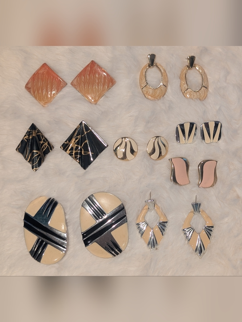Set Of 8 Neutral 80s Statement Earrings
